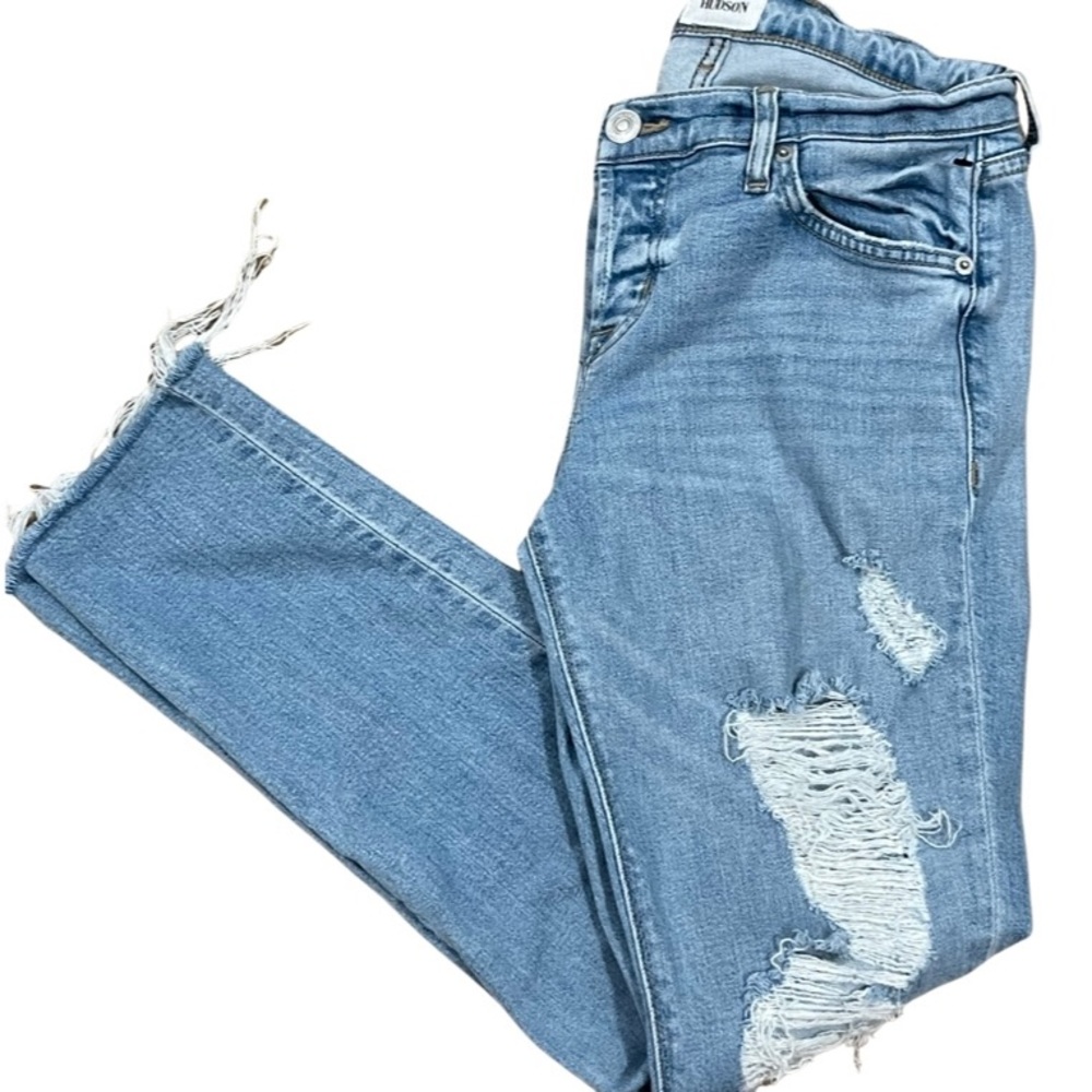 Hudson Jeans S 25 Distressed Crop Riley Relaxed Straight Light Wash Denim
